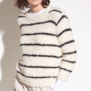 Vince Beige Black Striped Fuzzy Sweater Small